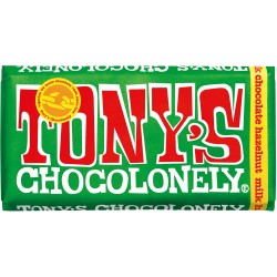Tony's Chocolate con leche y avellana 32%. 180 gramos